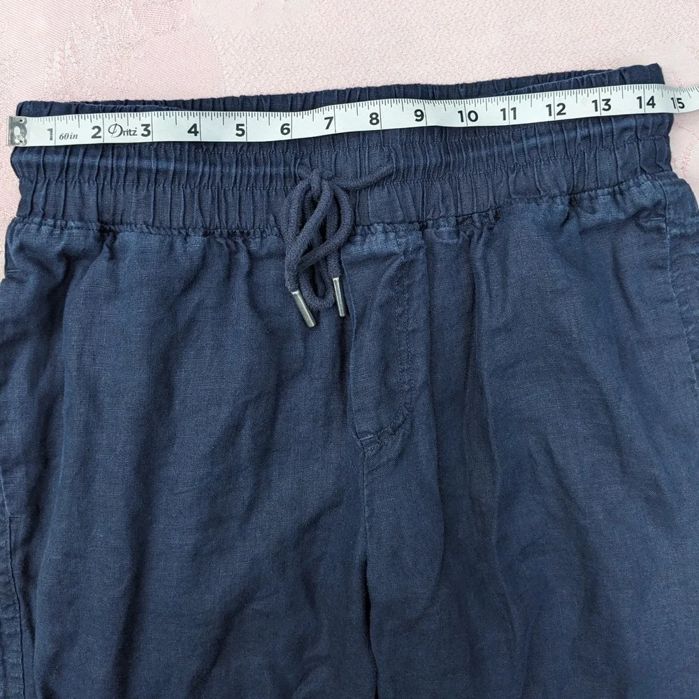 Quince 100% European Linen Wide Leg Pants M Navy Blue Pull On Drawstring Capsule